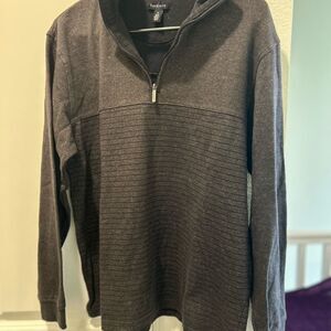 Van Heusen Men’s Charcoal Grey Zip Up Sweater with Ribbed Texture, Size M